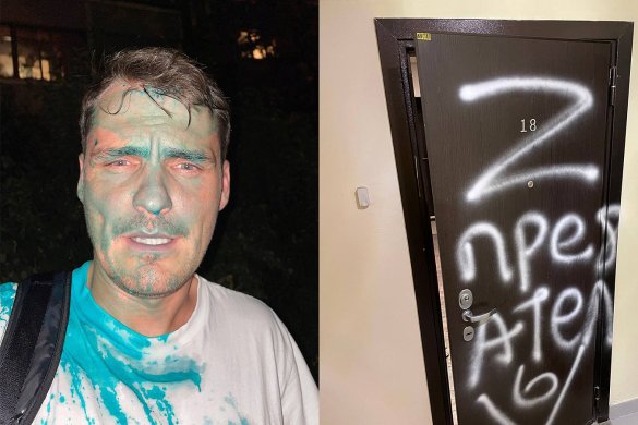 Mikhail Baranov after the assault and the door to his apartment, summer 2022 / Photo provided by Mikhail Baranov